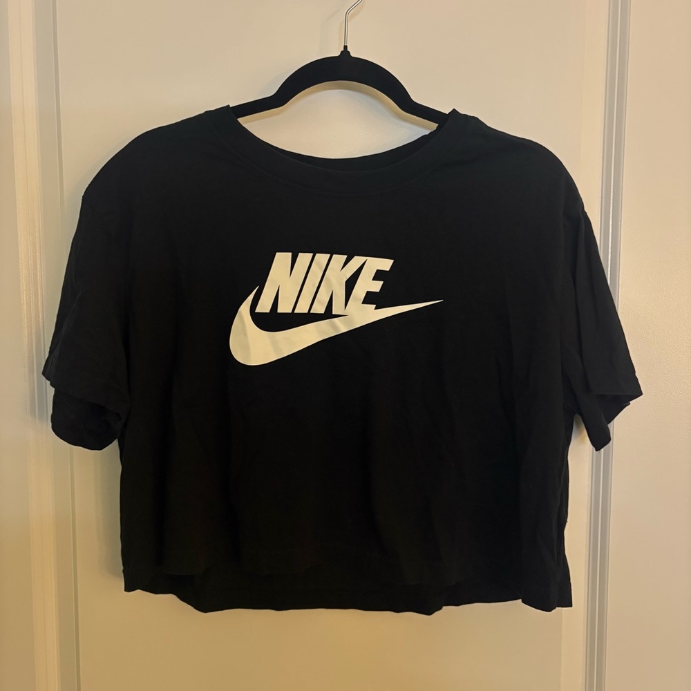 NIKE Black Crop Tee with White Swoosh Logo